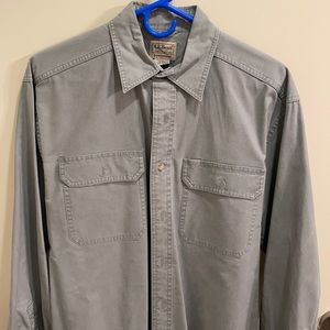 LL Bean long sleeved light blue/grey shirt